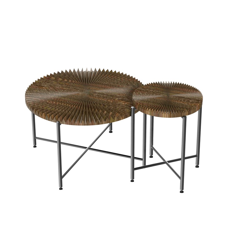 Radial – Pattern Coffee And End Table Set Waterproof Cover, Distressed Cylindrical Design, Legs Classic Rustic Charm (Set of 2) – Walnut Brown