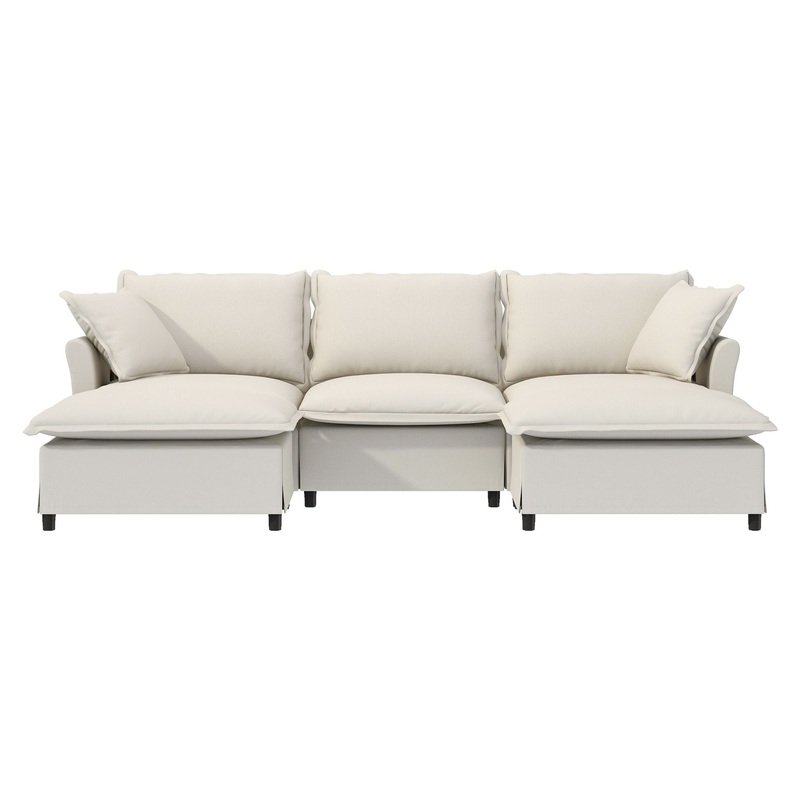 Sectional Sofa With Ottoman U Shaped Cloud Sleeper Couch Set With Pillows, Free Combination 5 Seat Modular Upholstered – Beige