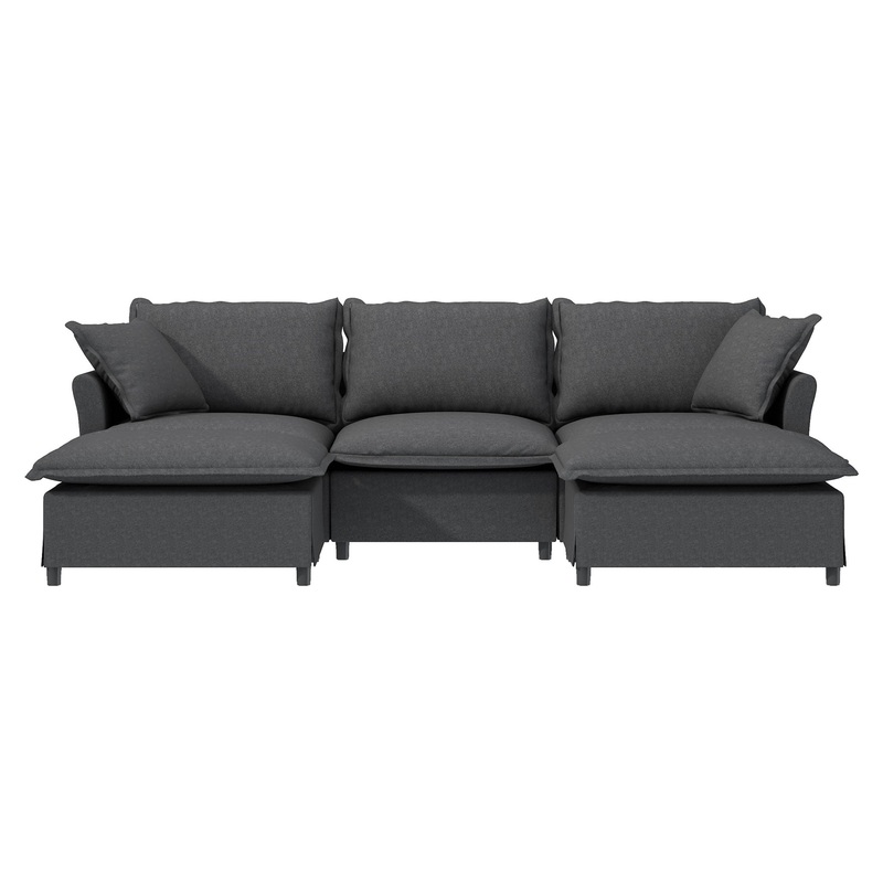 Sectional Sofa With Ottoman U Shaped Cloud Sleeper Couch Set With Pillows, Free Combination 5 Seat Modular Upholstered – Gray