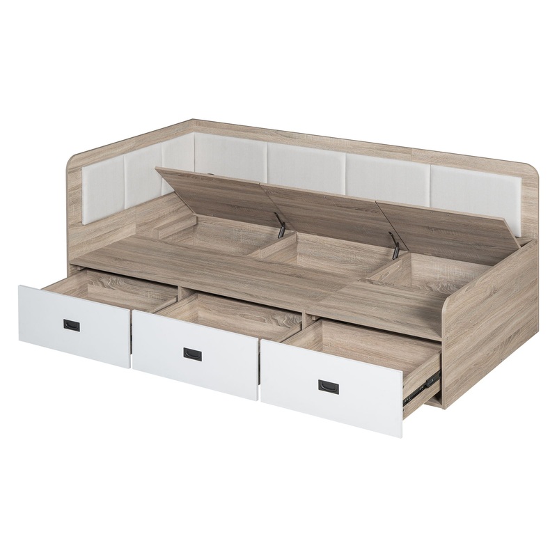 Twin Size Daybed With 3 Drawers And 3 Storage Compartments – Nature / Beige