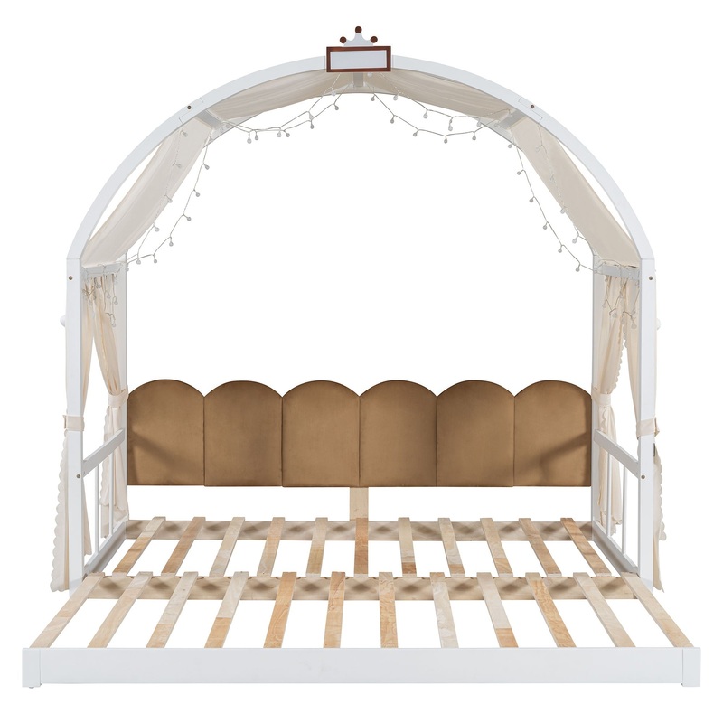 Twin Size Extended Bed With Arched Roof And Trundle – White