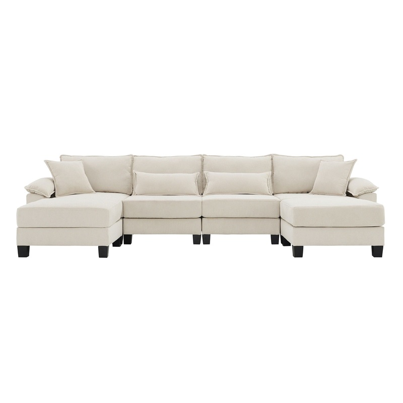 Wide Seat Modular Sectional Bed Sleeper Couch Set With Armrest Pillow 6 Seat, Free Combination Sofa With Ottomans Oversized – Beige