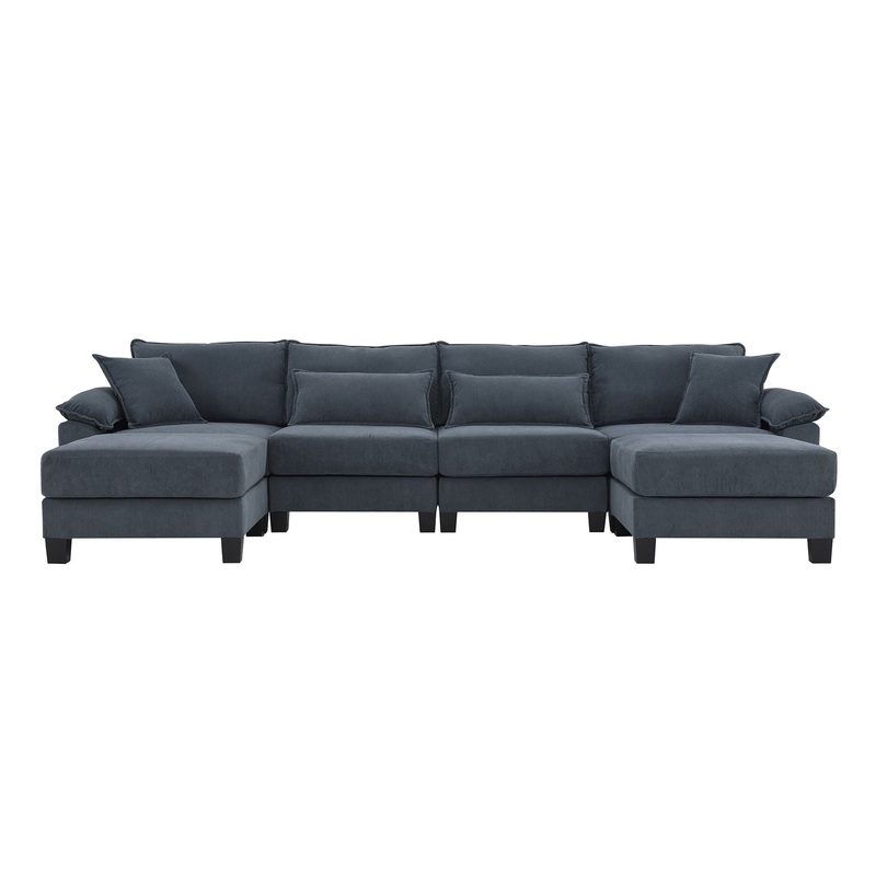 Wide Seat Modular Sectional Bed Sleeper Couch Set With Armrest Pillow 6 Seat, Free Combination Sofa With Ottomans Oversized – Gray