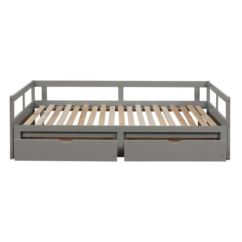 Daybed With Trundle And Two Storage Drawers, Sofa Bed For Bedroom Living Room – Gray