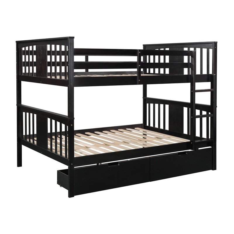 Full Over Full Bunk Bed With Drawers And Ladder For Bedroom – Espresso
