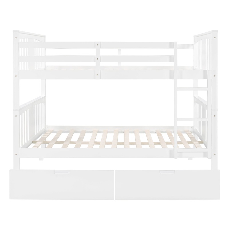 Full Over Full Bunk Bed With Drawers And Ladder For Bedroom – White
