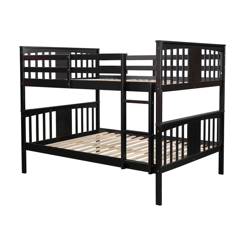 Full Over Full Bunk Bed With Ladder For Bedroom, Guest Room Furniture – Espresso