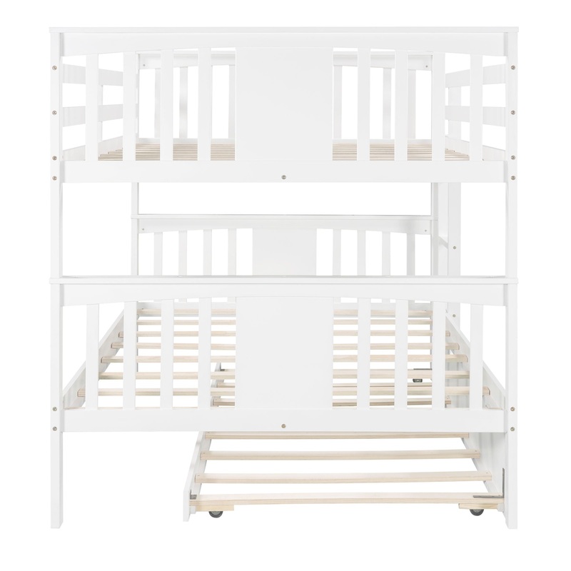 Full Over Full Bunk Bed With Twin Size Trundle And Ladder – White