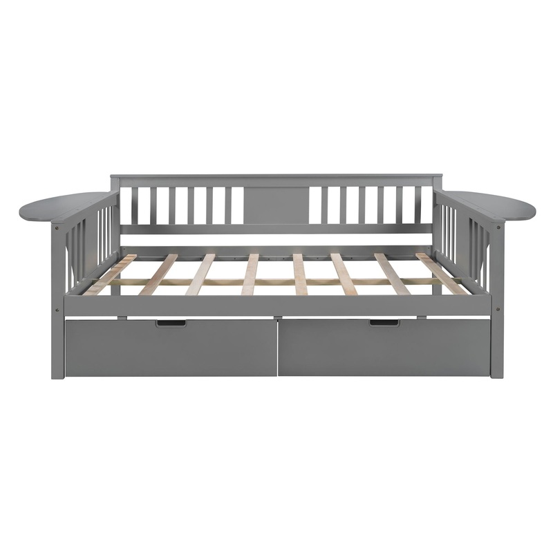 Full Size Daybed With 2 Drawers, Slat Support – Gray
