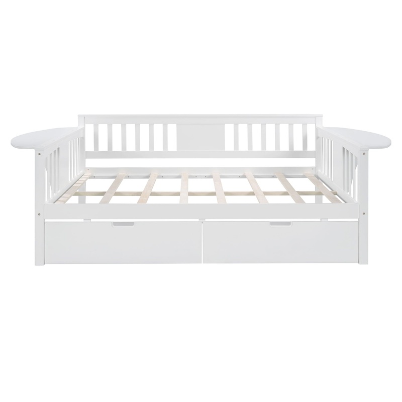 Full Size Daybed With 2 Drawers, Slat Support – White