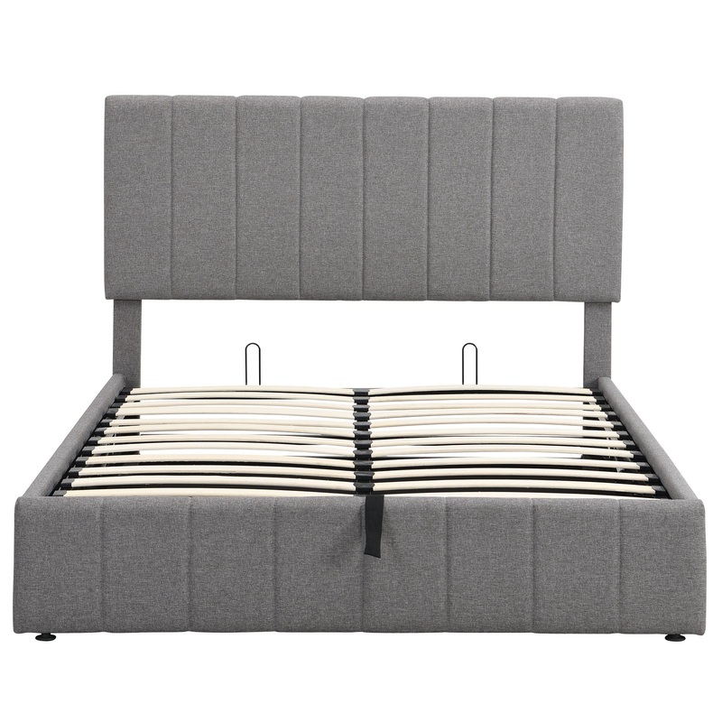Full Size Upholstered Platform Bed With A Hydraulic Storage System – Gray