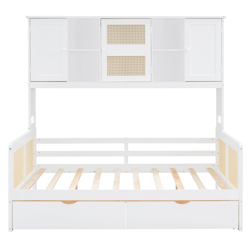 Full Size Wooden Daybed With 2 Drawers, And All In One Cabinet And Shelf – White