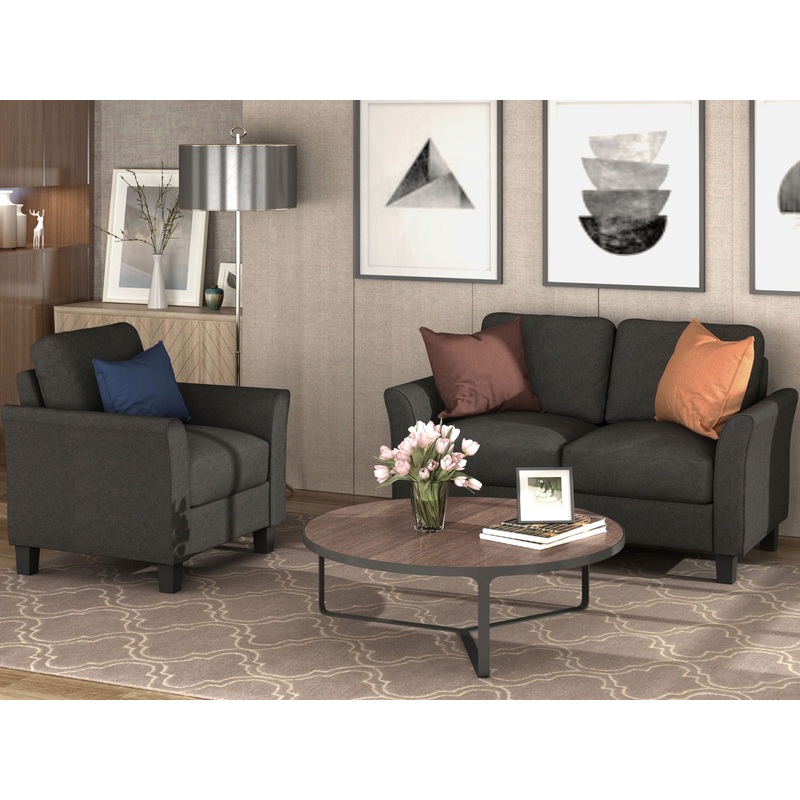 Living Room Furniture Armrest Single Chair And Loveseat Sofa – Black