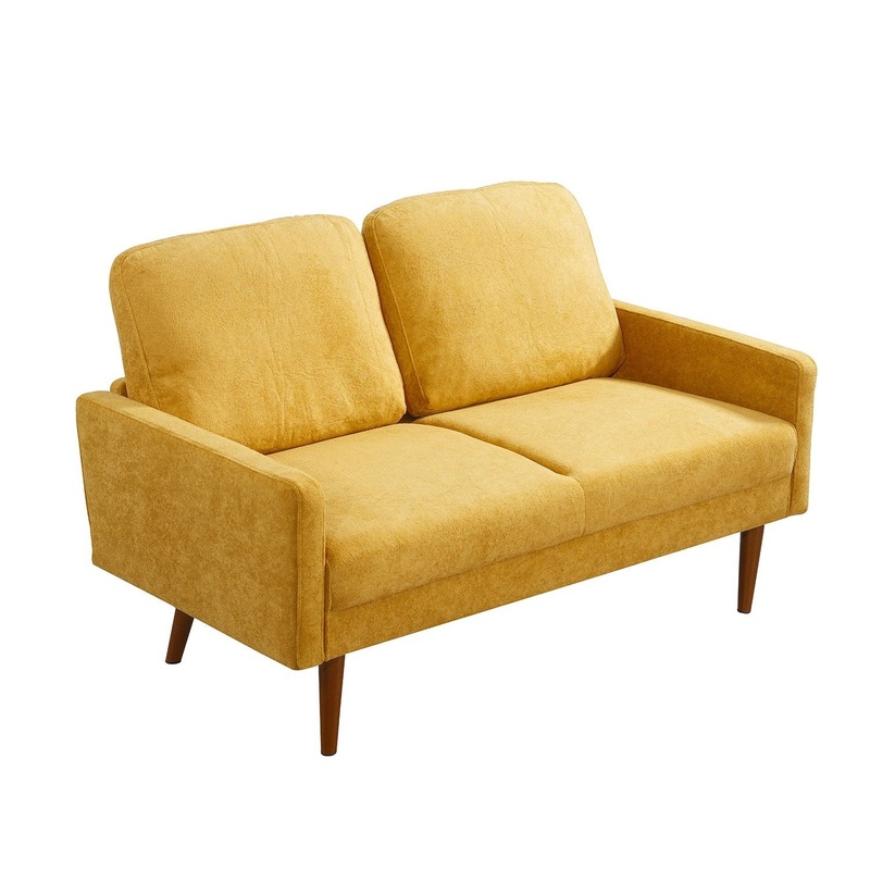 Loveseat Sofa, European Style With Sleek Design, Modern & Vintage Flair, Upholstered 2 Seater Couch – Mustard Yellow