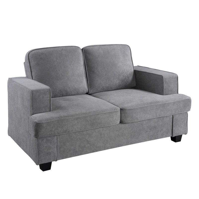 Modern Loveseat, Comfortable 2 Seater Couch With Deep Seating And High Density Foam, Loose Back Cushions, Wide Arms – Gray