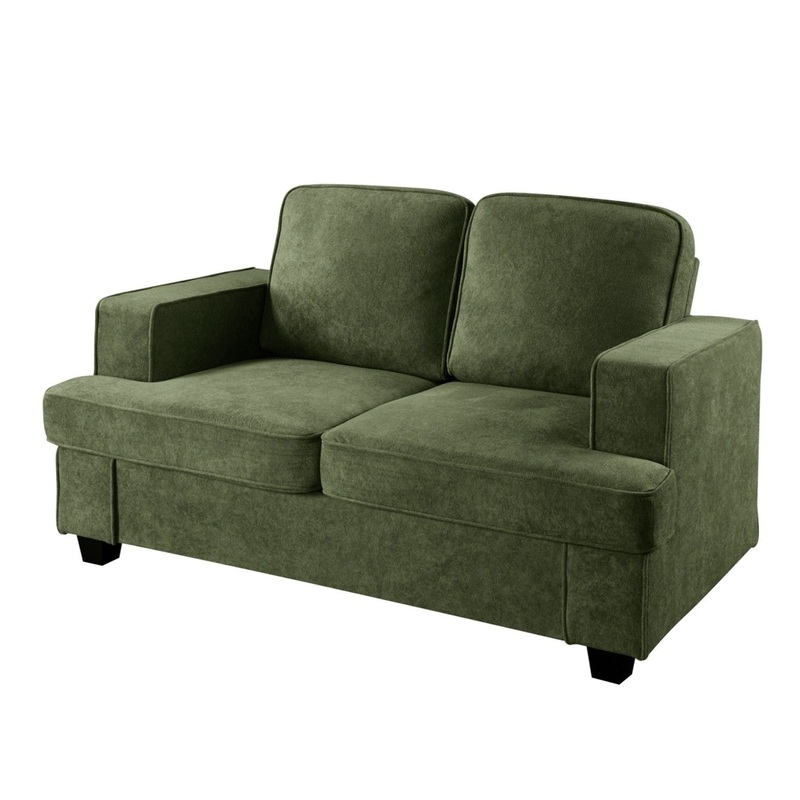 Modern Loveseat, Comfortable 2 Seater Couch With Deep Seating And High Density Foam, Loose Back Cushions, Wide Arms – Green
