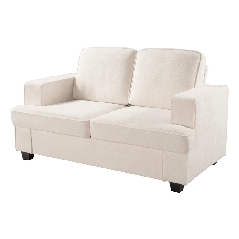 Modern Loveseat, Comfortable 2 Seater Couch With Deep Seating, Loose Back Cushions, Wide Arms – Ivory