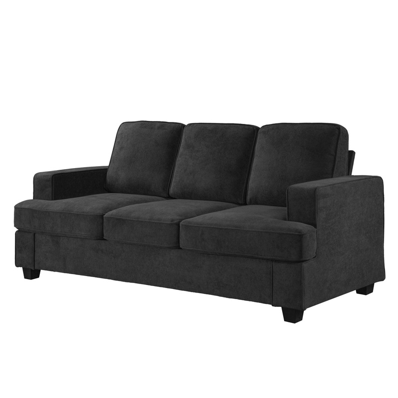 Modern Sofa, Comfortable 3 Seater Couch With Deep Seating And High Density Foam, Loose Back Cushions, Wide Arms – Black