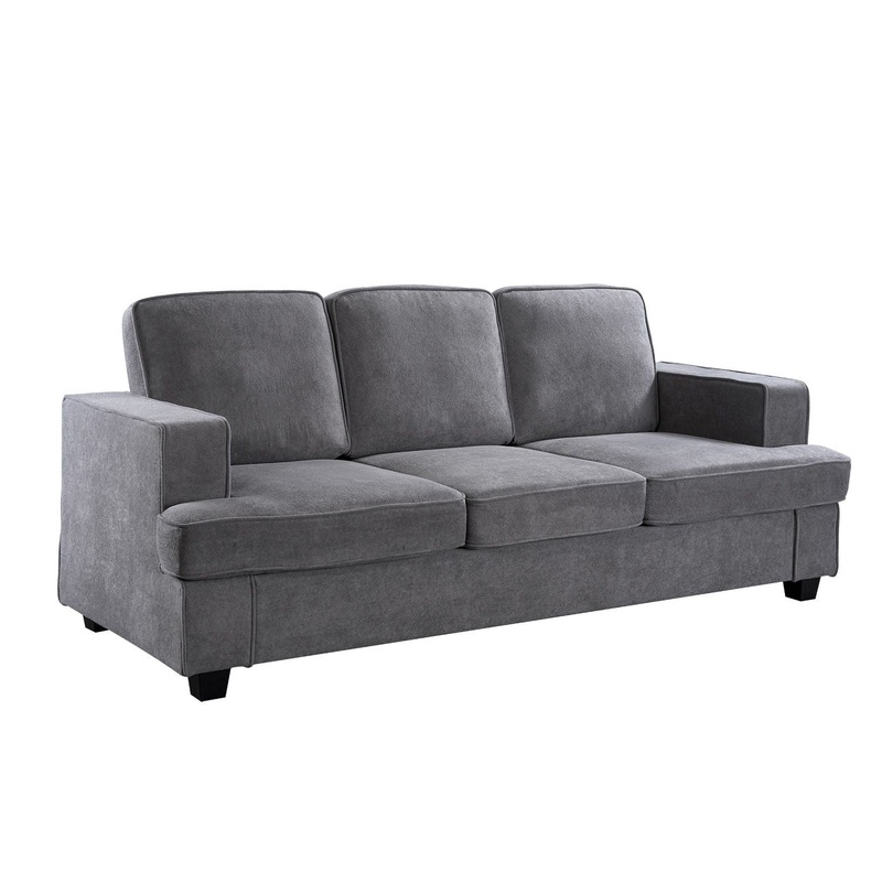 Modern Sofa, Comfortable 3 Seater Couch With Deep Seating And High Density Foam, Loose Back Cushions, Wide Arms – Gray