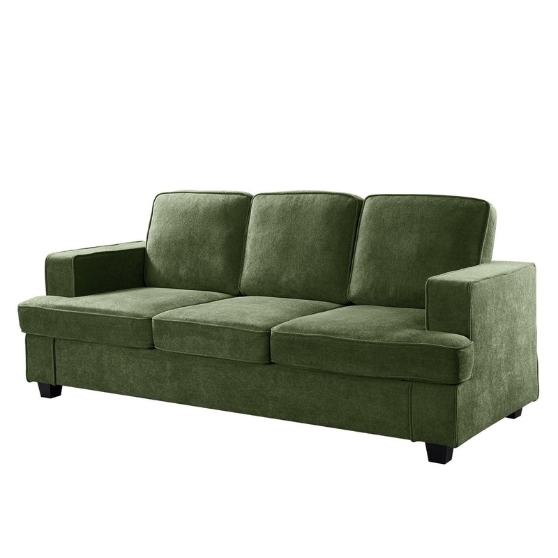 Modern Sofa, Comfortable 3 Seater Couch With Deep Seating And High Density Foam, Loose Back Cushions, Wide Arms, – Green