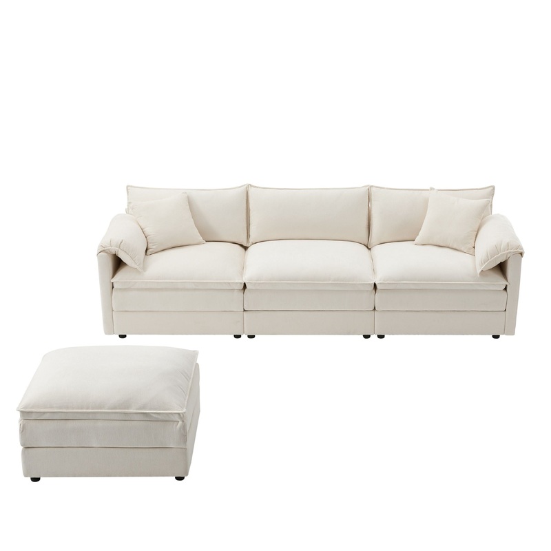 Modular Sectional With Deep And Wide Seat, L Shaped Cloud Couch Set With Double Cushions 4 Seat Sofa With Movable Ottoman Oversized – Blue