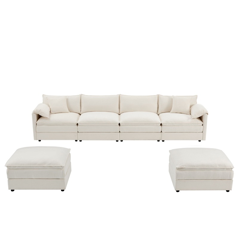 Modular Sectional With Deep And Wide Seat, U Shaped Cloud Couch Set With Double Cushions 6 Seat Sofa With Movable Ottomans Oversized – Blue