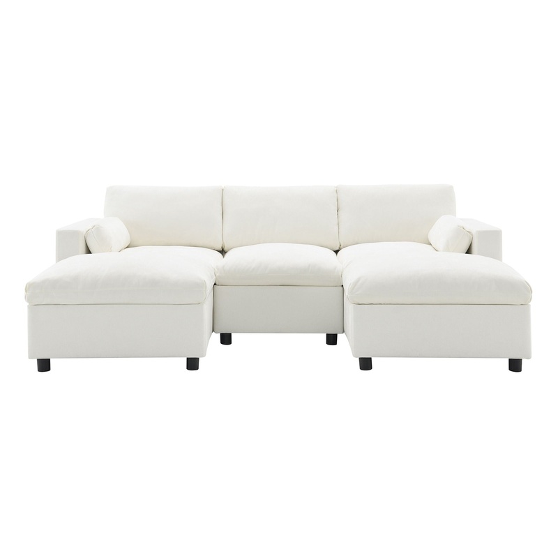 Modular Sectional With Storage Pockets, 5 Seat U Shaped Couch Set With Pillows Free Combination Modern Cloud Sofa With 2 Movable Ottoman – Dark Gray