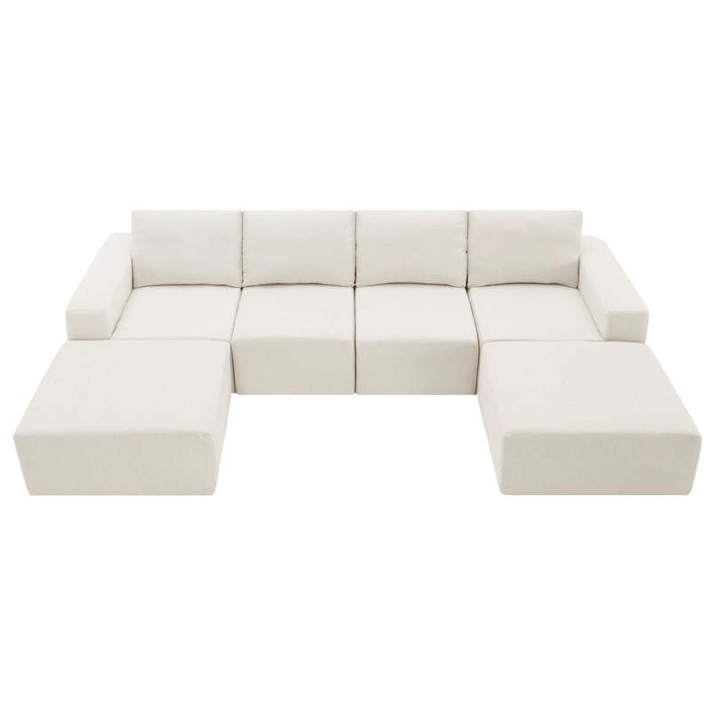 Modular U Shaped Sectional With Ottomans, Luxury Cloud Floor Couch With Deep Seat Fully Compressed Upholstered Sofa – Beige
