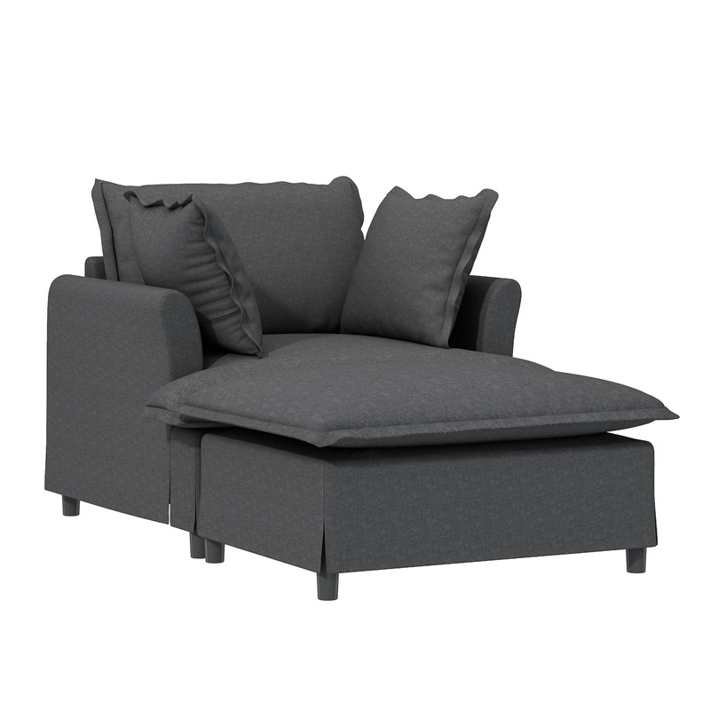 Oversized Chaise Lounge Indoor Single Sofa Bed With Wide Seat, Upholstered Lazy Sleeper Armchair With Movable Ottoman Reading Couch Set – Beige