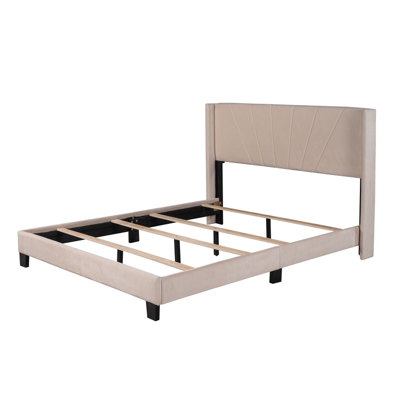 Queen Size Upholstered Platform Bed, Box Spring Needed – Beige