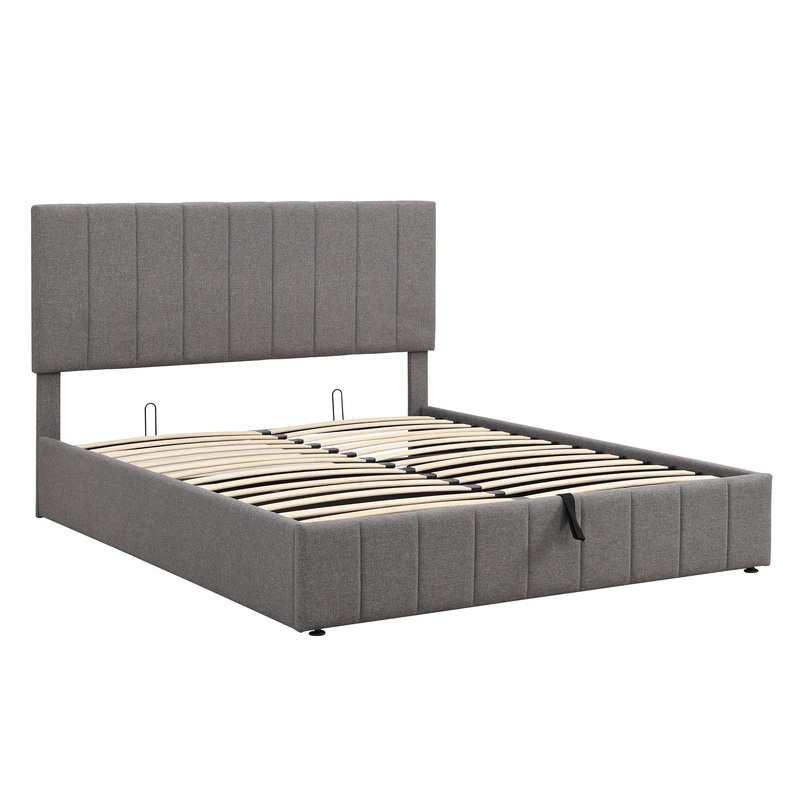 Queen Size Upholstered Platform Bed With A Hydraulic Storage System – Gray