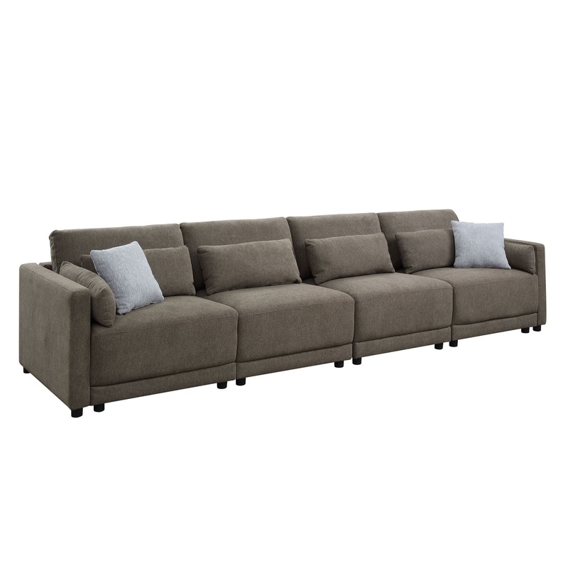 Rylie – 4 Piece Modular Sectional Sofa With Toss Pillows – Brown