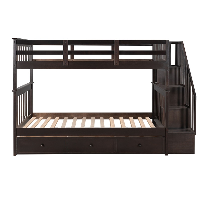 Stairway Twin Over Twin Bunk Bed With Three Drawers For Bedroom – Espresso