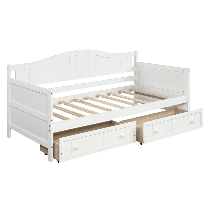 Twin Daybed With 2 Drawers, Sofa Bed For Bedroom Living Room, No Box Spring Needed – White