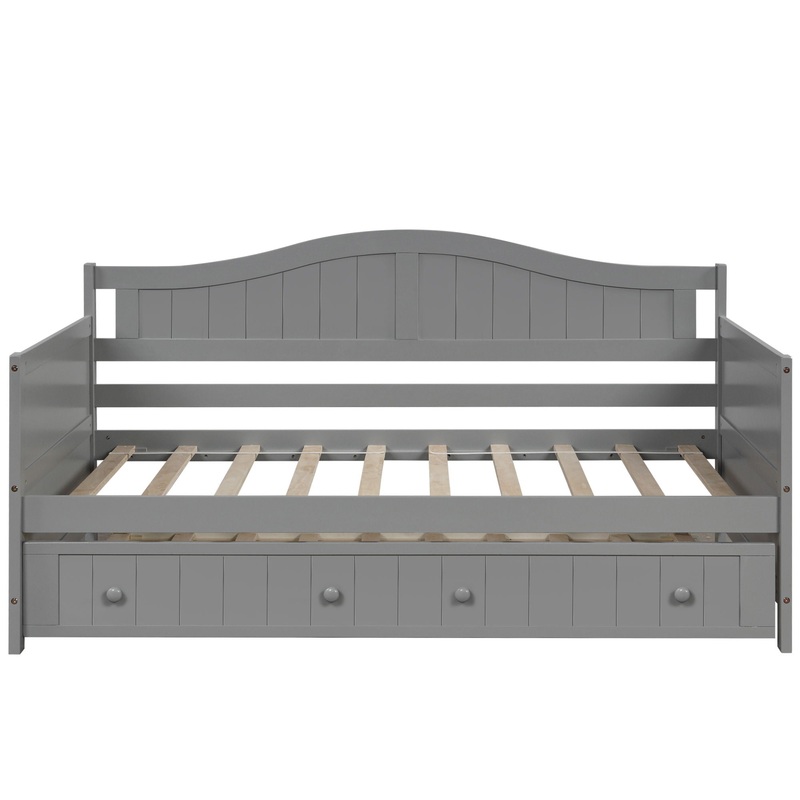 Twin Daybed With Trundle Bed, Sofa Bed For Bedroom – Gray