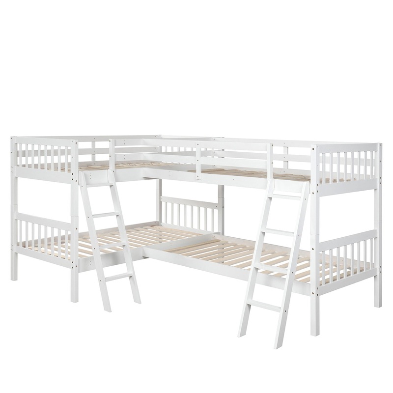 Twin L-Shaped Bunk Bed With Ladder – White