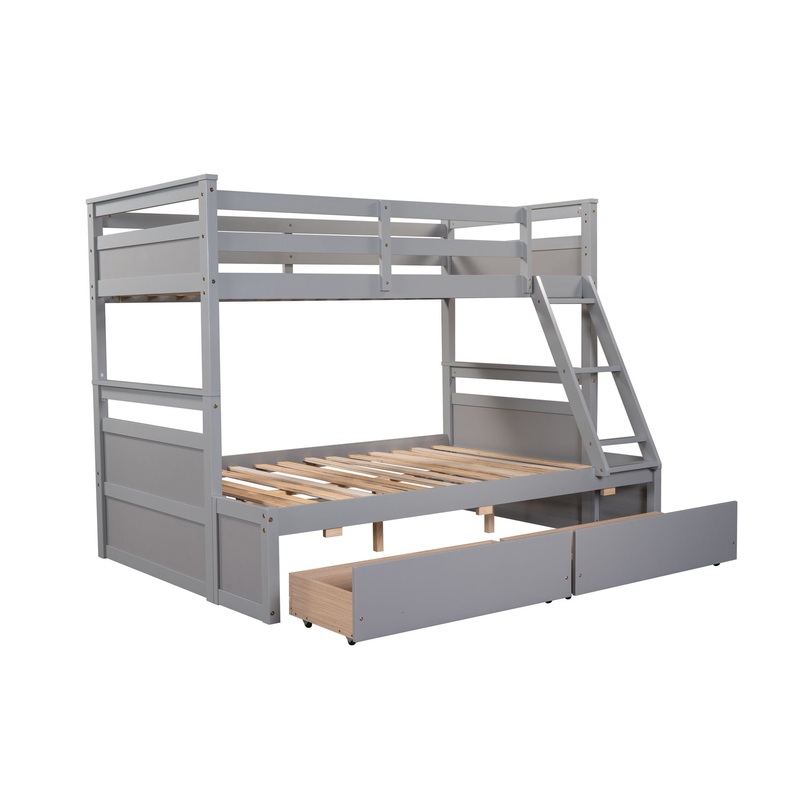 Twin Over Full Bunk Bed With Storage – Gray