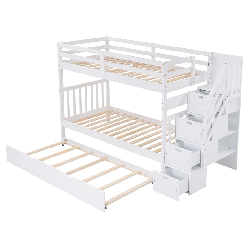 Twin Over Twin / Full Bunk Bed With Twin Size Trundle – White
