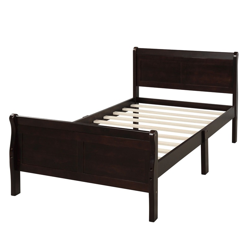 Twin Platform Bed Frame Mattress Foundation Sleigh Bed With Headboard, Footboard, Slat Support – Espresso