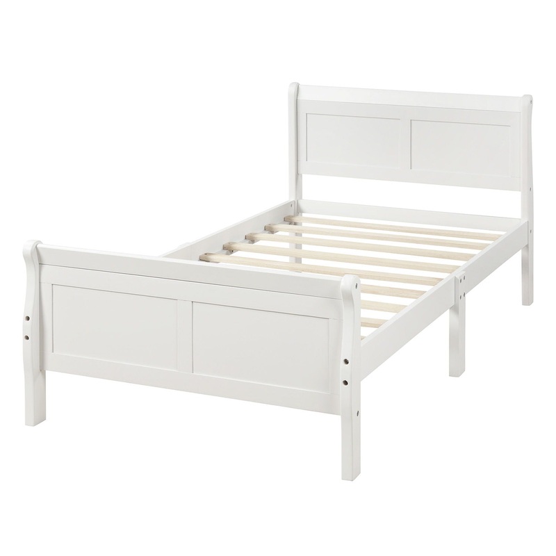 Twin Platform Bed Frame Mattress Foundation Sleigh Bed With Headboard, Footboard, Slat Support – White