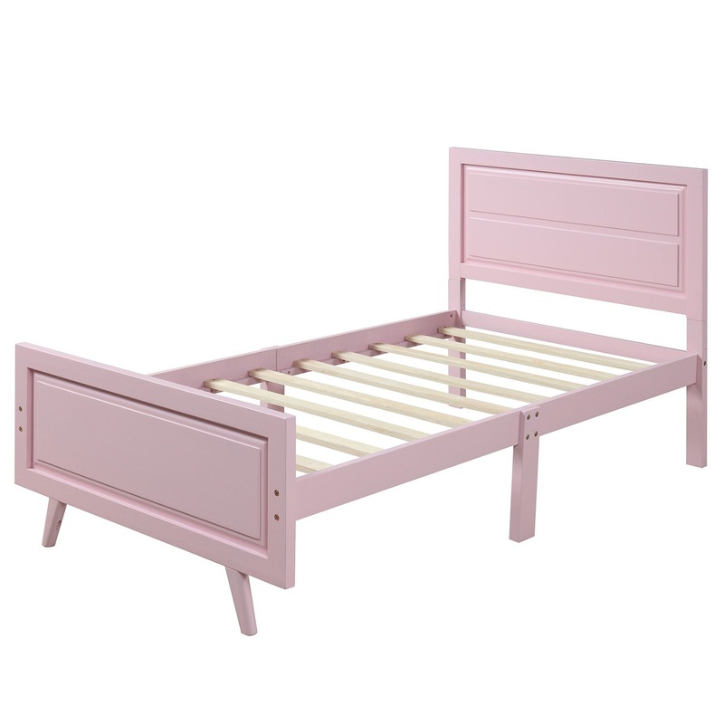 Twin Platform Bed Frame Mattress Foundation With Headboard And Slat Support – Pink
