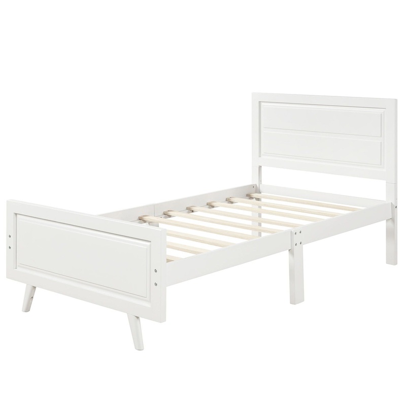 Twin Platform Bed Frame Mattress Foundation With Headboard And Slat Support – White