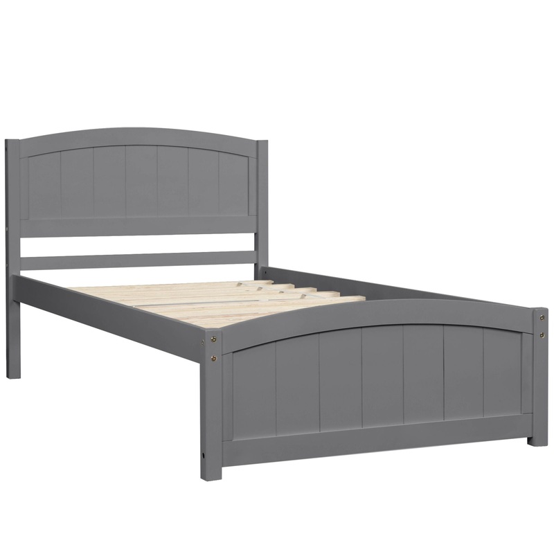 Twin Platform Bed With Headboard, Footboard And Slat Support – Gray