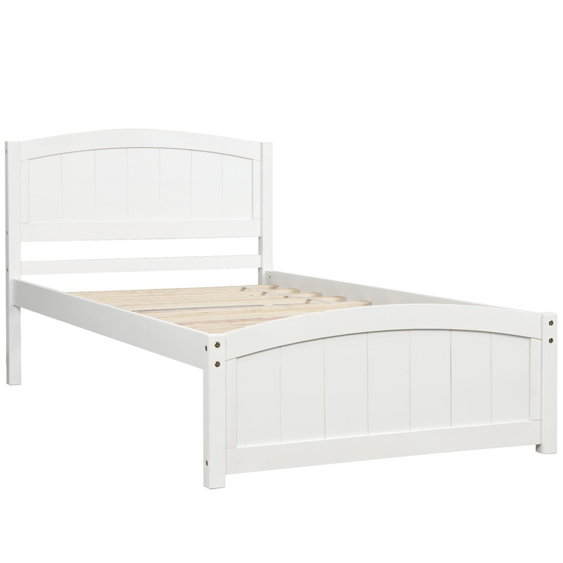Twin Platform Bed With Headboard, Footboard And Slat Support – White