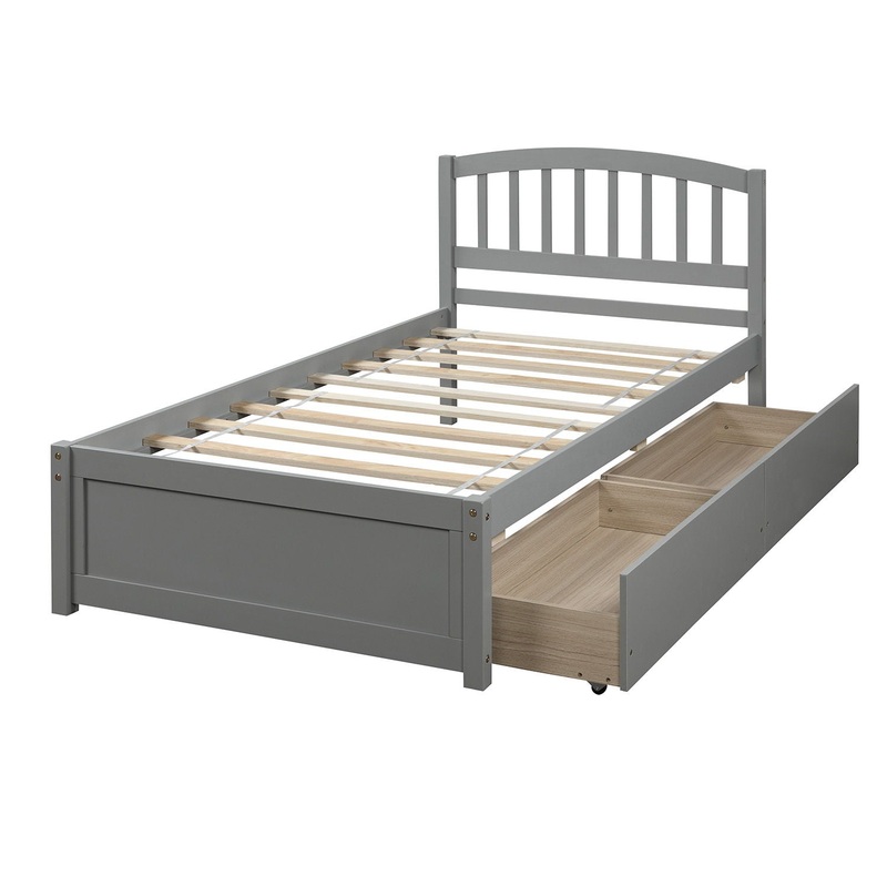 Twin Platform Storage Bed Frame With Two Drawers And Headboard – Gray