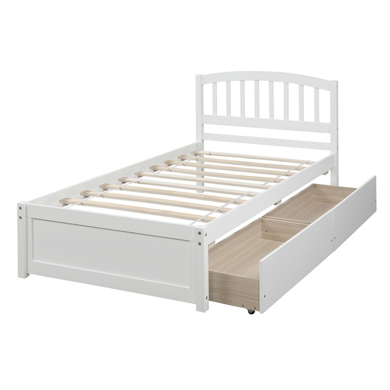Twin Platform Storage Bed Frame With Two Drawers And Headboard – White