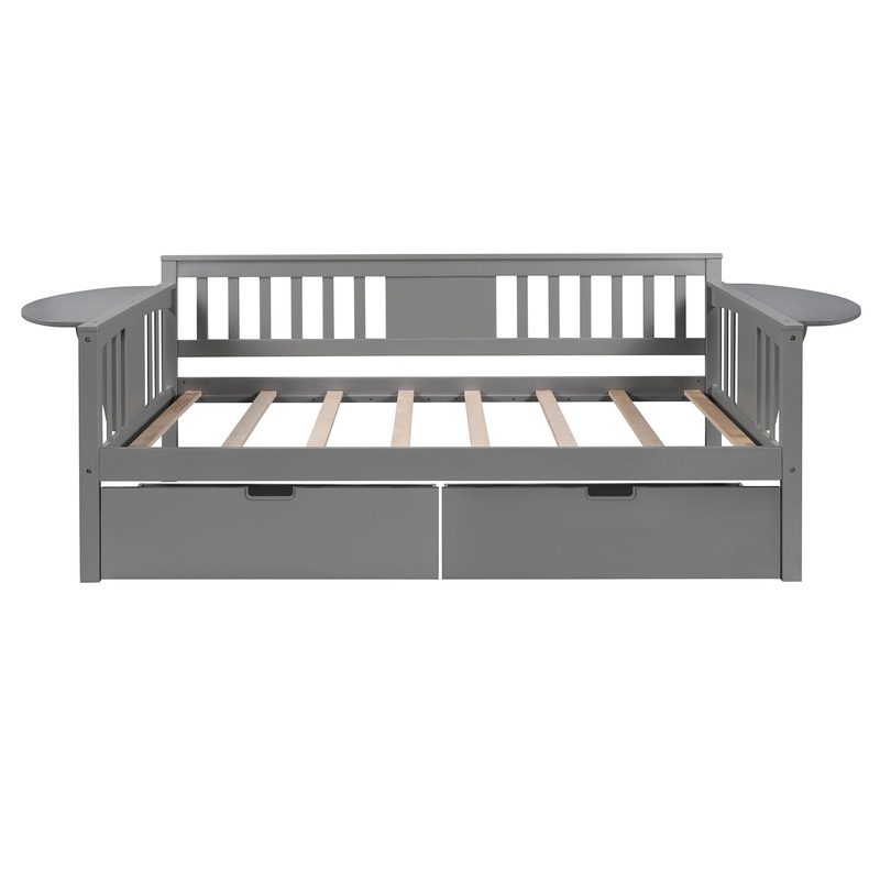 Twin Size Daybed With 2 Drawers, Slat Support – Gray