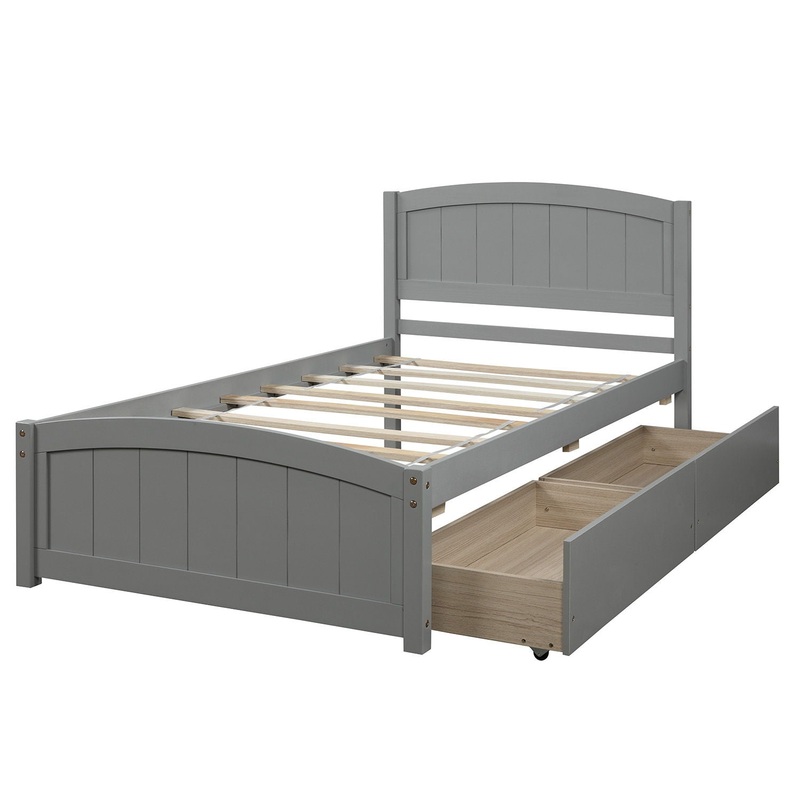 Twin Size Platform Bed & Two Drawers – Gray