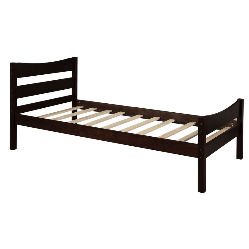 Twin Size Platform Bed With Headboard And Slat Support – Espresso