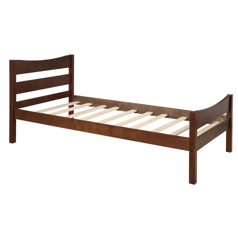 Twin Size Platform Bed With Headboard And Slat Support – Walnut